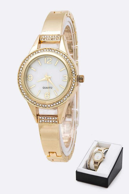 Crystal Bezel Bracelet Watch Set - Pikemla