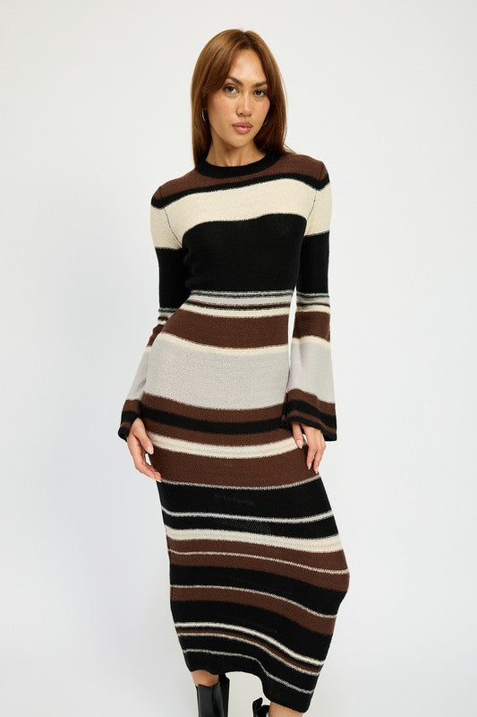 Striped Maxi Bodycon Dress - Pikemla