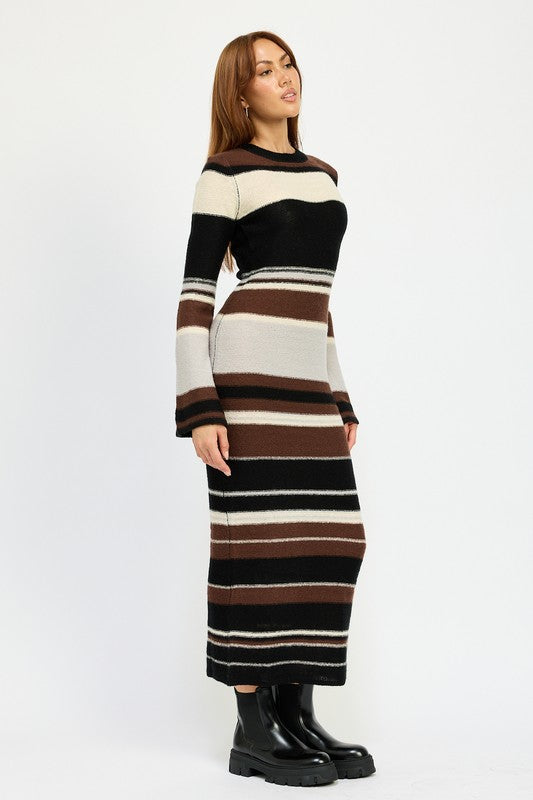 Striped Maxi Bodycon Dress - Pikemla