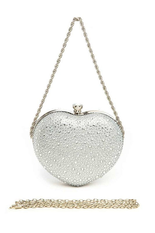 Rhinestone Pave Heart Shape Party Box Clutch - Pikemla