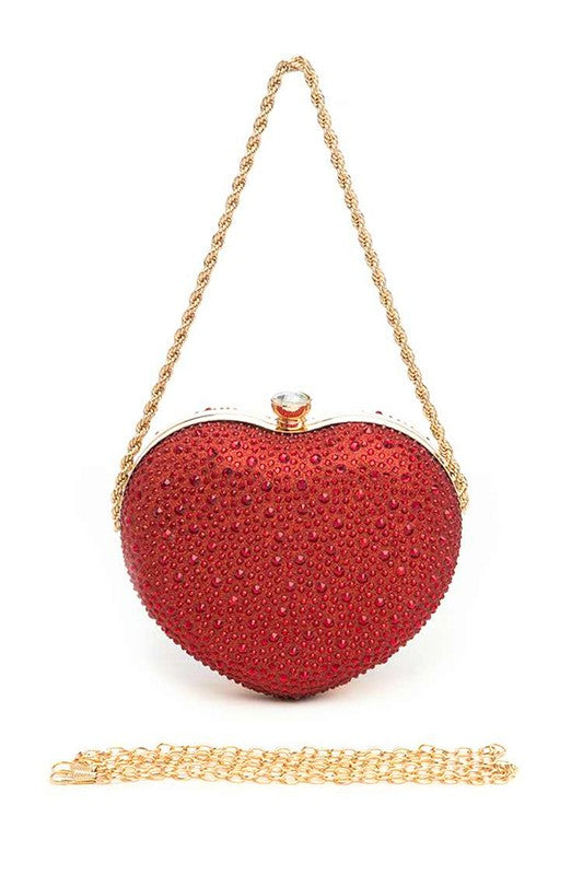 Rhinestone Pave Heart Shape Party Box Clutch - Pikemla