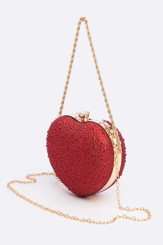 Rhinestone Pave Heart Shape Party Box Clutch - Pikemla