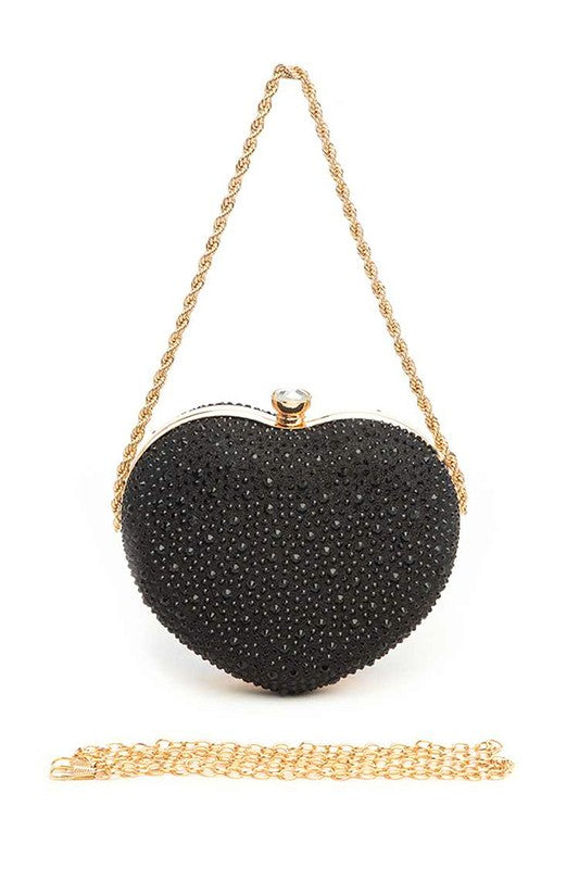 Rhinestone Pave Heart Shape Party Box Clutch - Pikemla