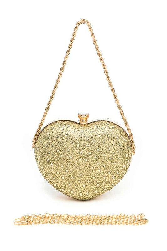 Rhinestone Pave Heart Shape Party Box Clutch - Pikemla