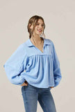 Plus V-neck Bubble Slv Cotton gauze Babydoll Top