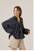 Plus V-neck Bubble Slv Cotton gauze Babydoll Top