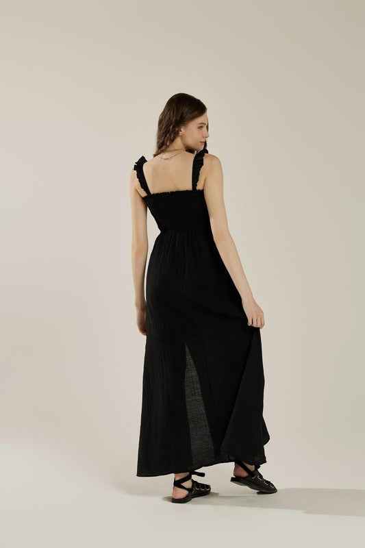 Plus Ruffle straps Smocked top High Slit  Dress