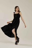 Ruffle straps Smocked top High Slit  Dress