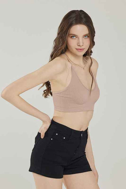 Seamless Triangle lace Ribbed Knit Bralette