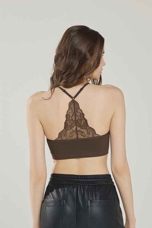 Seamless Triangle lace Ribbed Knit Bralette
