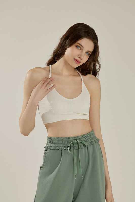 Seamless Triangle lace Ribbed Knit Bralette