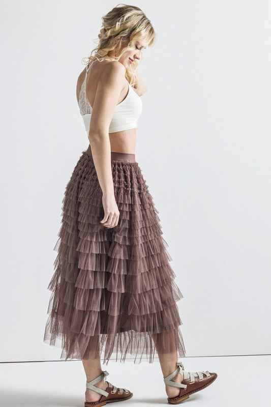 Plus A-Line Tiered Layered Tulle Mesh Maxi Skirt