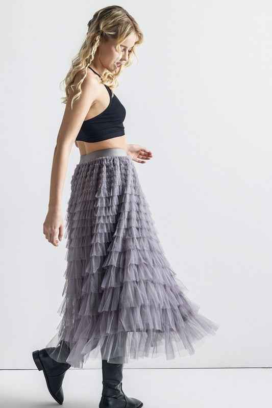 Plus A-Line Tiered Layered Tulle Mesh Maxi Skirt