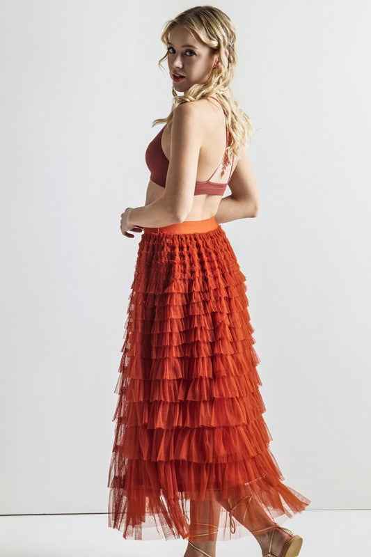 Plus A-Line Tiered Layered Tulle Mesh Maxi Skirt