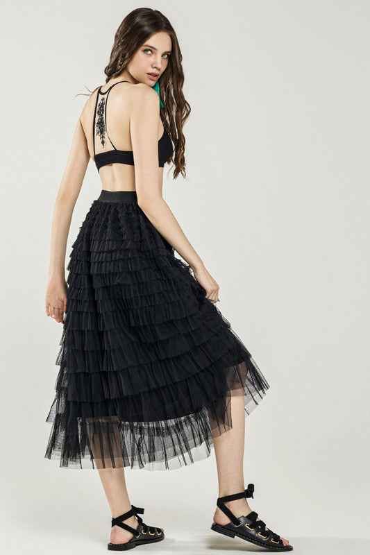 Plus A-Line Tiered Layered Tulle Mesh Maxi Skirt