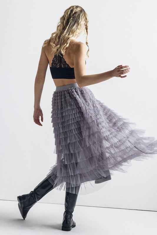 Plus A-Line Tiered Layered Tulle Mesh Maxi Skirt