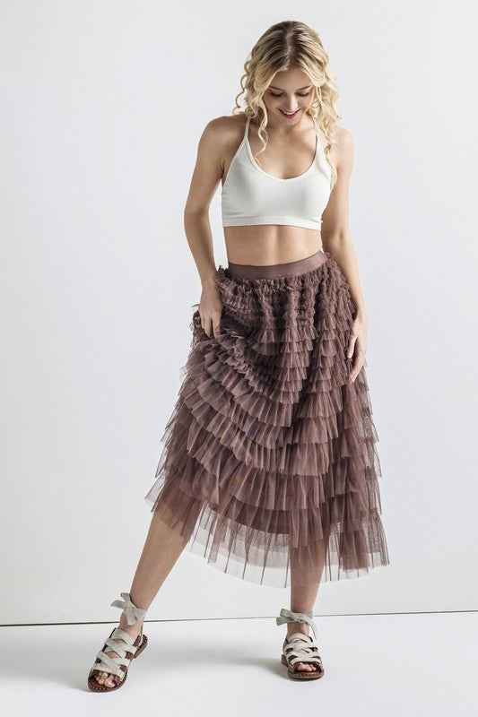 Plus A-Line Tiered Layered Tulle Mesh Maxi Skirt