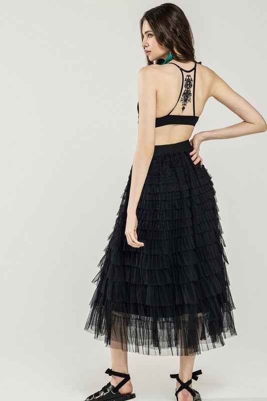 Plus A-Line Tiered Layered Tulle Mesh Maxi Skirt