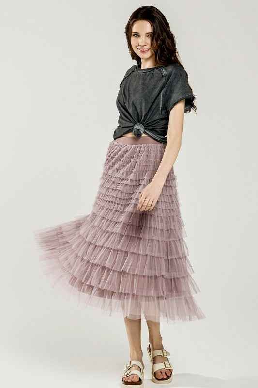 Plus A-Line Tiered Layered Tulle Mesh Maxi Skirt