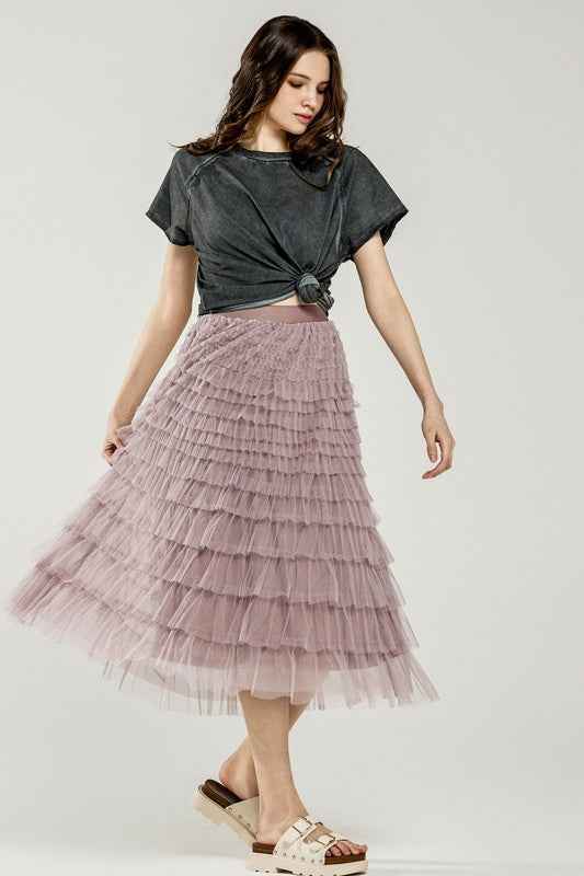 Plus A-Line Tiered Layered Tulle Mesh Maxi Skirt