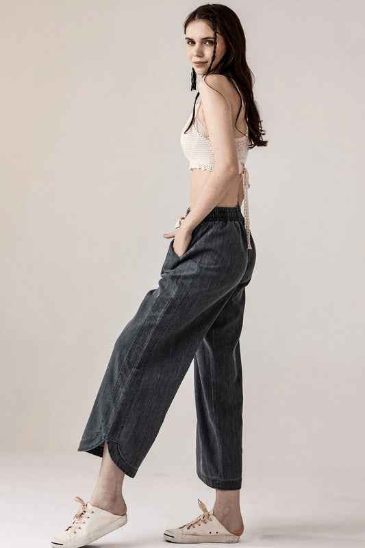 Plus Denim Wide Leg Crop Pants with Dolphine Tail