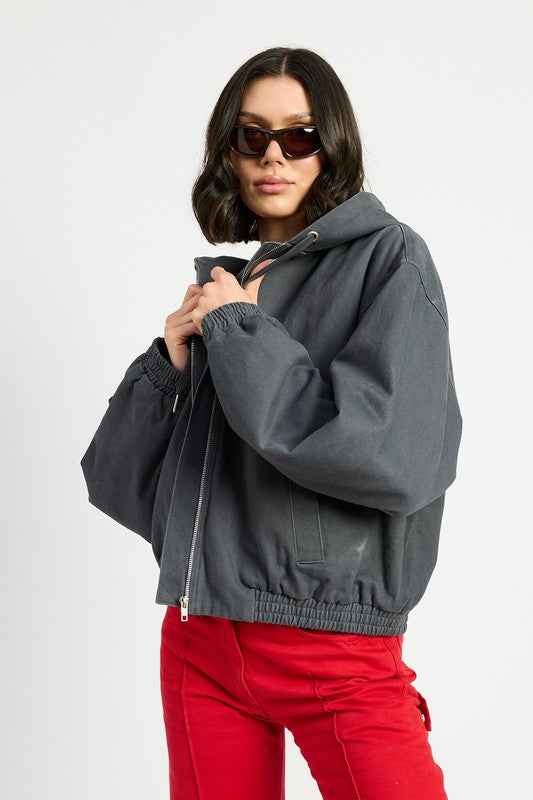 VINTAGE WASHED DENIM ZIP UP HOODIE