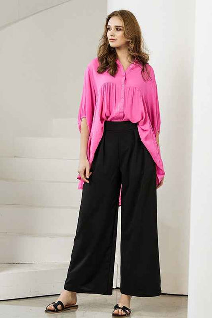 Stretch Crepe High Waist Tuck Wide Leg Pants