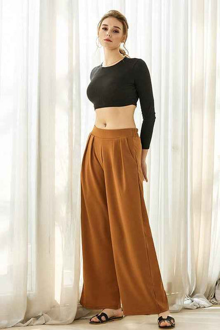 Stretch Crepe High Waist Tuck Wide Leg Pants