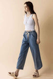 Denim Wide Leg Crop Pants with Dolphine Tail Hem