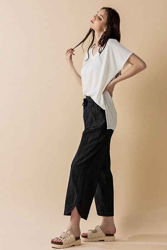 Denim Wide Leg Crop Pants with Dolphine Tail Hem