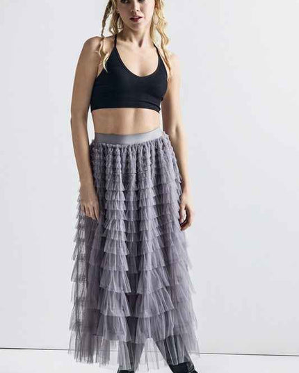 A-Line Tiered Layered Tulle Mesh Maxi Skirt