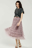 A-Line Tiered Layered Tulle Mesh Maxi Skirt
