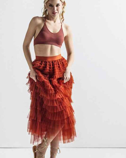 A-Line Tiered Layered Tulle Mesh Maxi Skirt