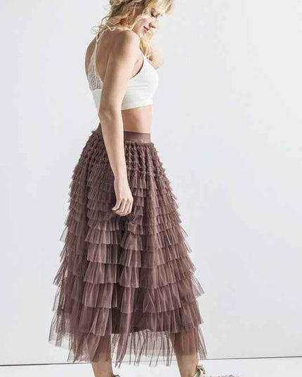 A-Line Tiered Layered Tulle Mesh Maxi Skirt