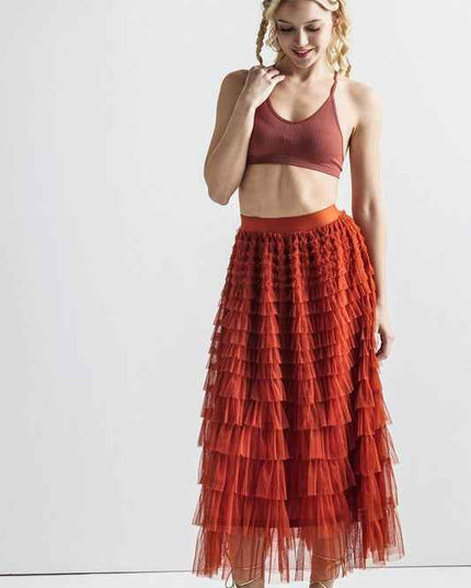 A-Line Tiered Layered Tulle Mesh Maxi Skirt
