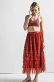 A-Line Tiered Layered Tulle Mesh Maxi Skirt