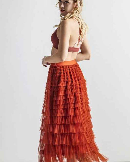 A-Line Tiered Layered Tulle Mesh Maxi Skirt