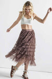 A-Line Tiered Layered Tulle Mesh Maxi Skirt