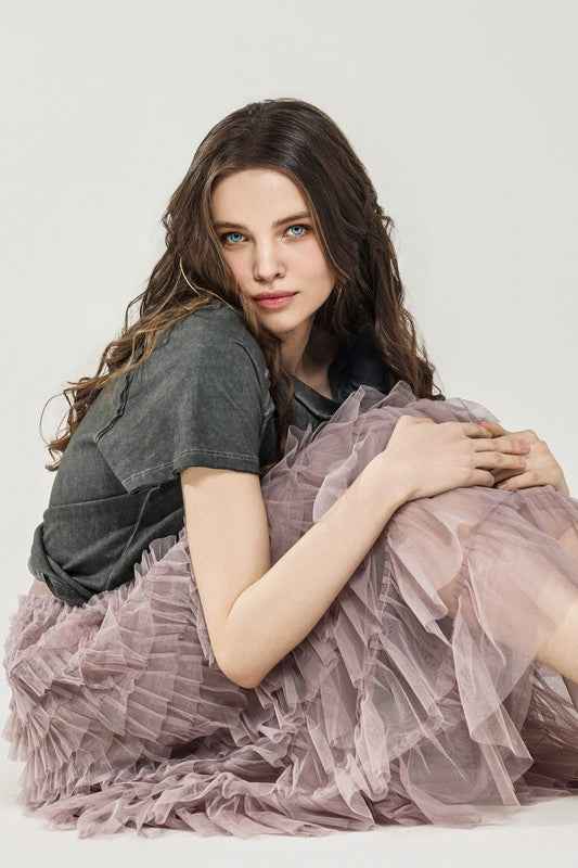A-Line Tiered Layered Tulle Mesh Maxi Skirt