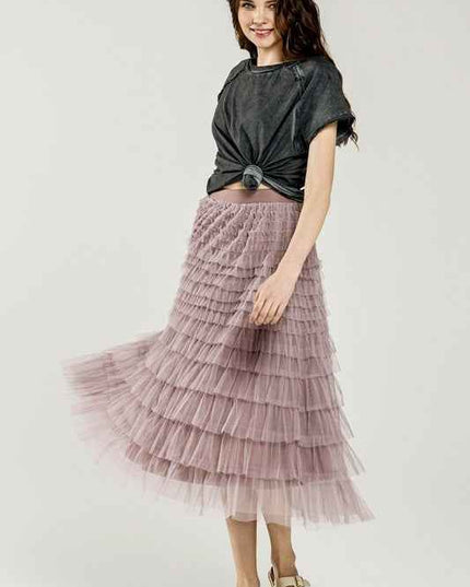 A-Line Tiered Layered Tulle Mesh Maxi Skirt
