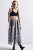 A-Line Tiered Layered Tulle Mesh Maxi Skirt