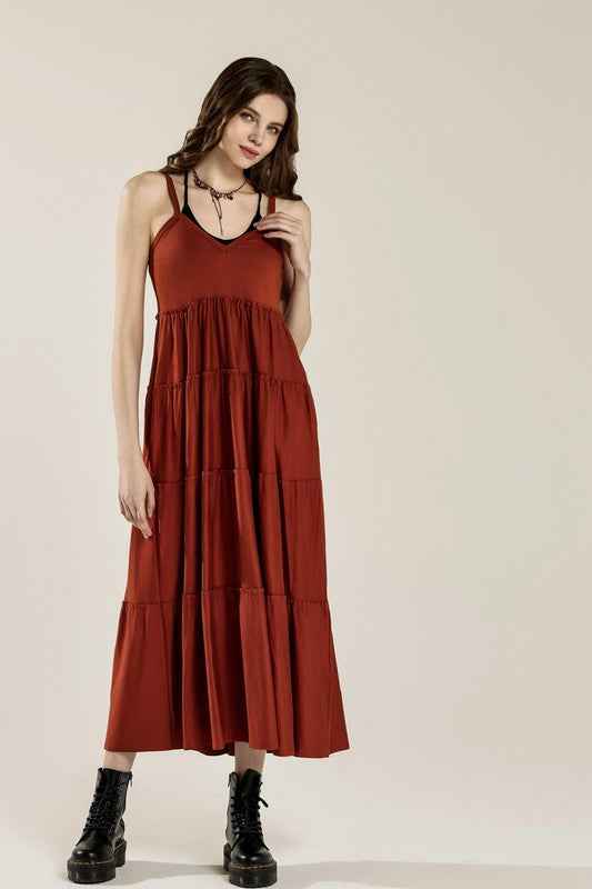 Flowy Knit V-neck Ruffle Tiers Knit Maxi Dress