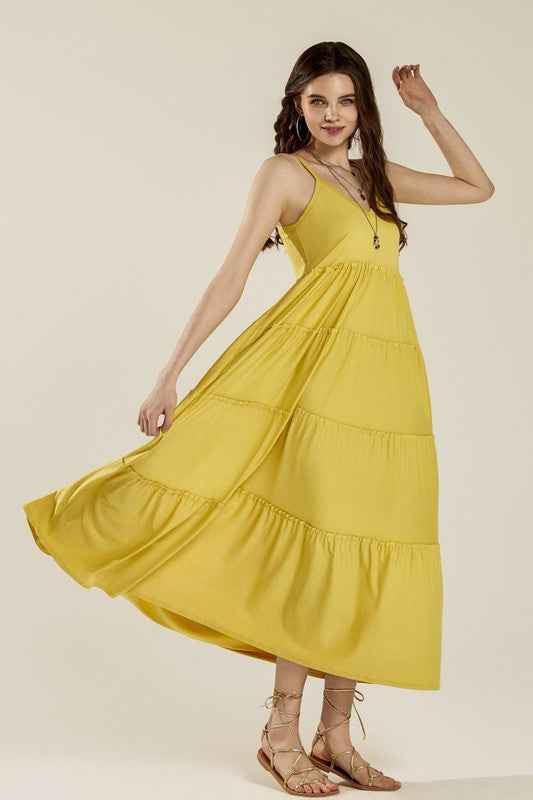 Flowy Knit V-neck Ruffle Tiers Knit Maxi Dress