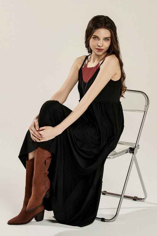 Flowy Knit V-neck Ruffle Tiers Knit Maxi Dress