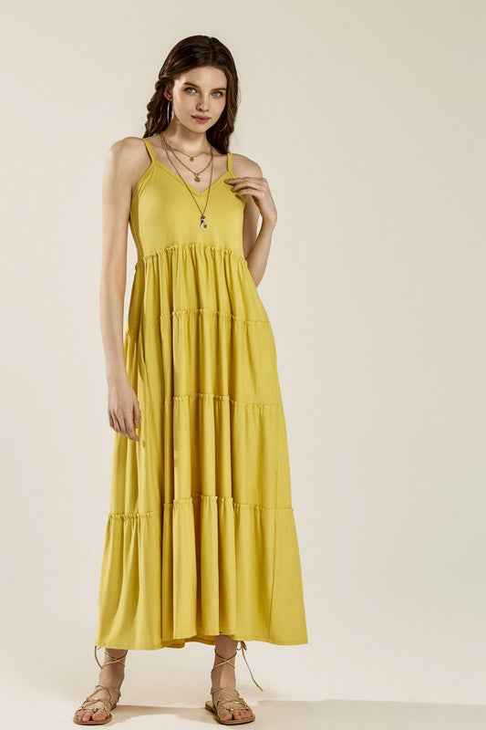 Flowy Knit V-neck Ruffle Tiers Knit Maxi Dress