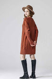 V-Neck Ribbed Hem Cable Knit Sweater Dress