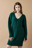 V-Neck Ribbed Hem Cable Knit Sweater Dress