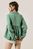 V-neck Bubble Sleeve Cotton gauze Babydoll Top