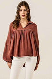 V-neck Bubble Sleeve Cotton gauze Babydoll Top