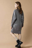 V-Neck Ribbed Hem Cable Knit Sweater Dress